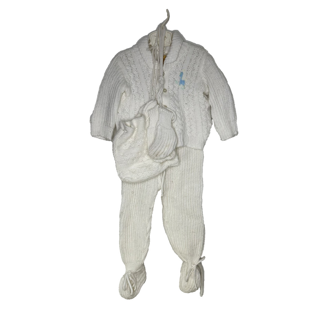 VTG CradleKnit Baby‎ 18-24 M Sweater Pants Bonnet Mittens Set Outfit 70s Acrylic